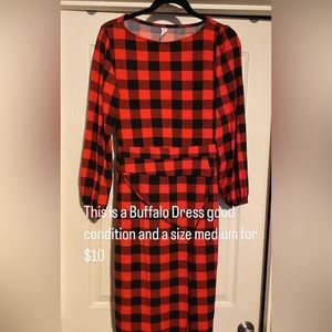 Black and white buffalo knee dress